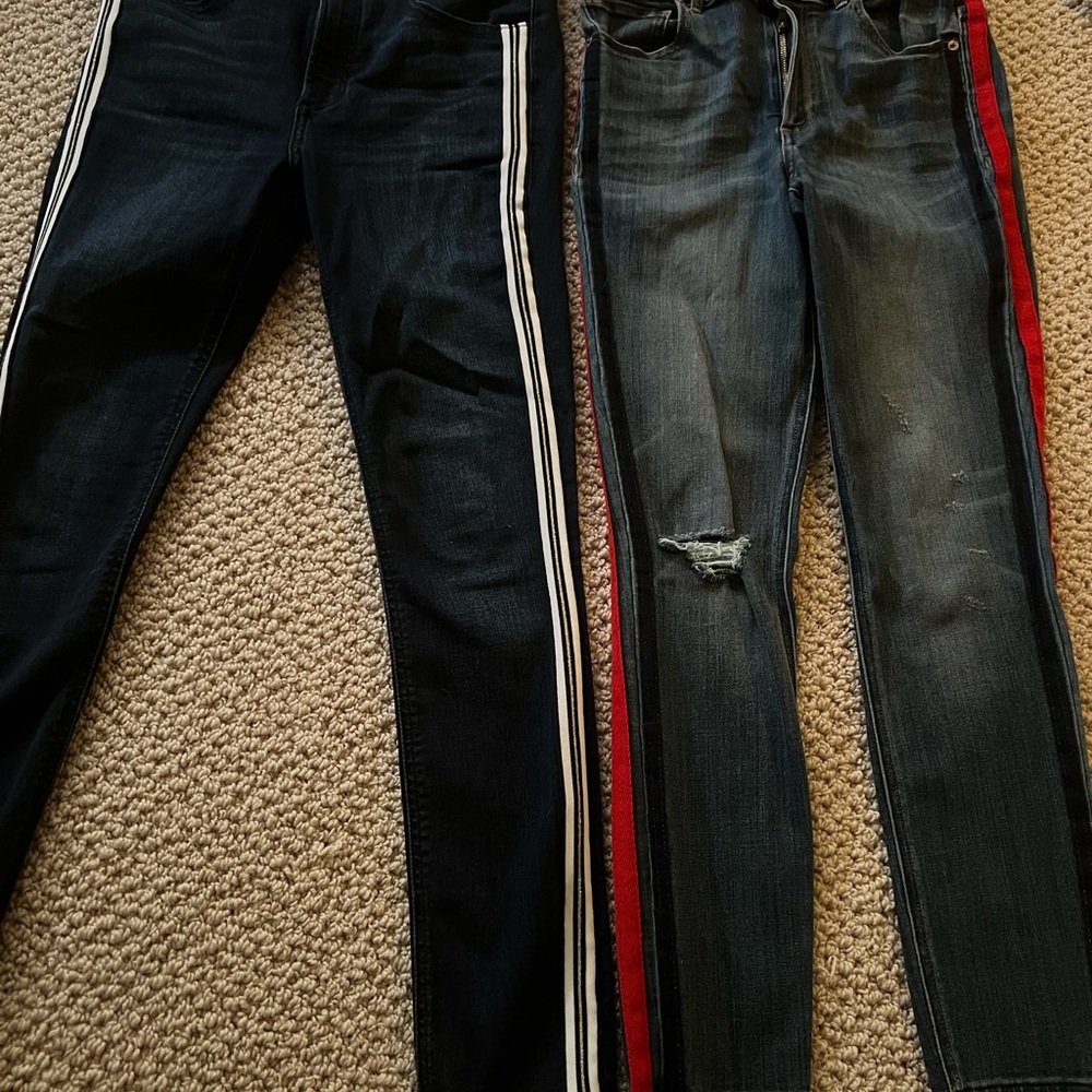 Express High Rise Ankle Legging Jeans. Stripe Details!